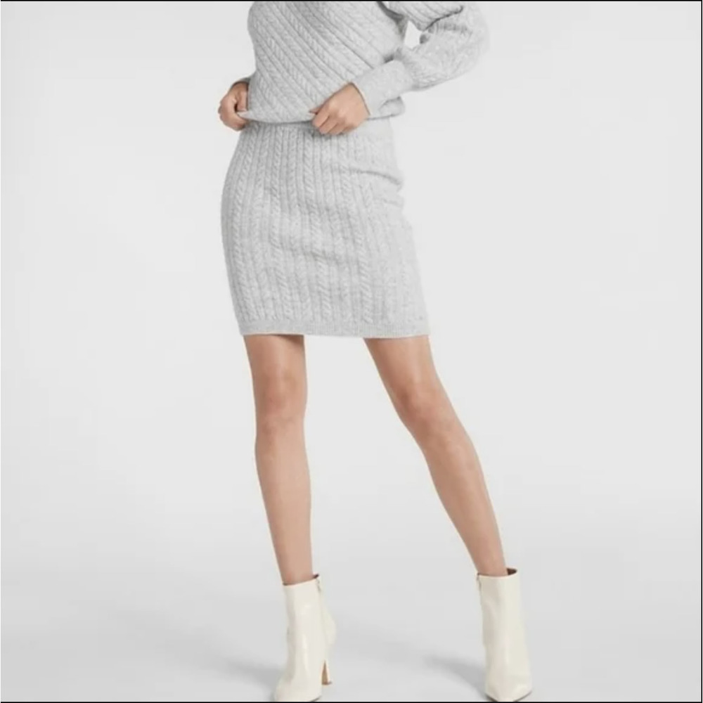 Express Grey Cable Knit Sweater Skirt